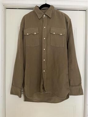 Wythe NYC Pearlsnap Moleskin Shirt Olive Green Men Large